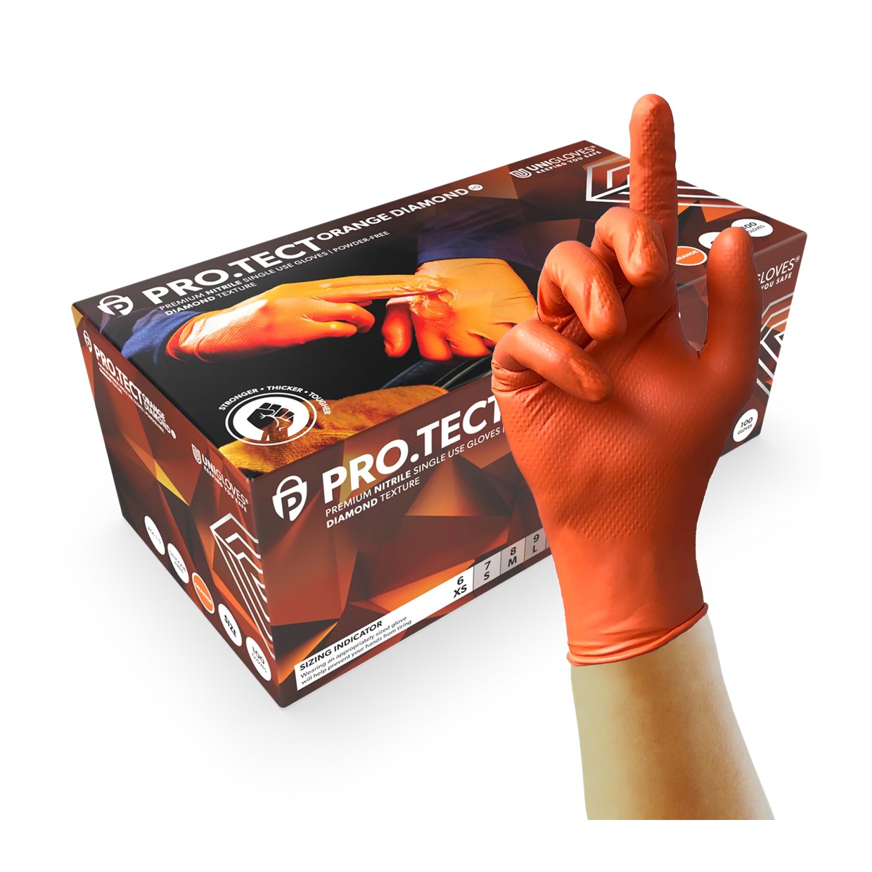 Diamond Grip Nitrile Powder Free Gloves - Orange