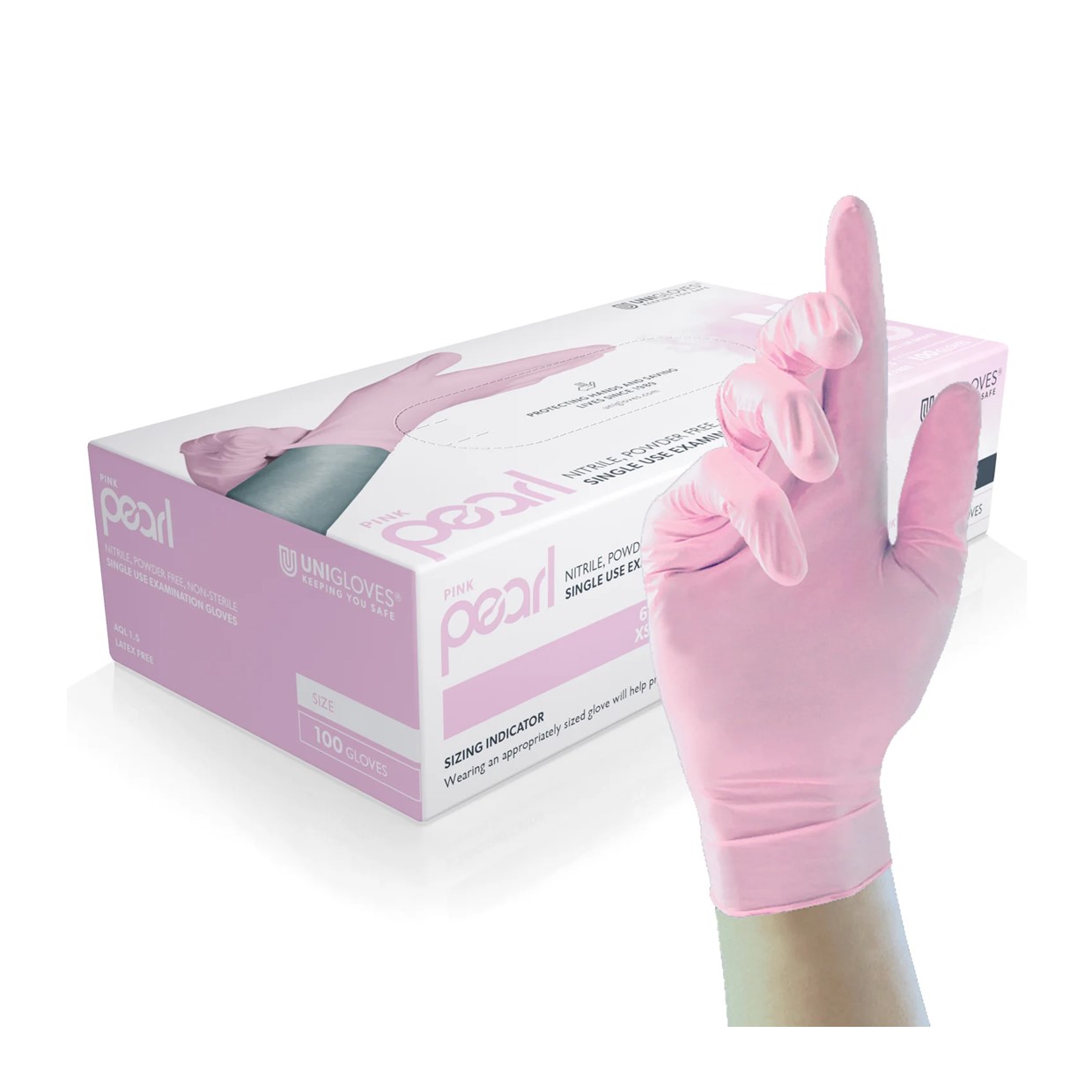Pearl Nitrile Powder Free Gloves - Pink