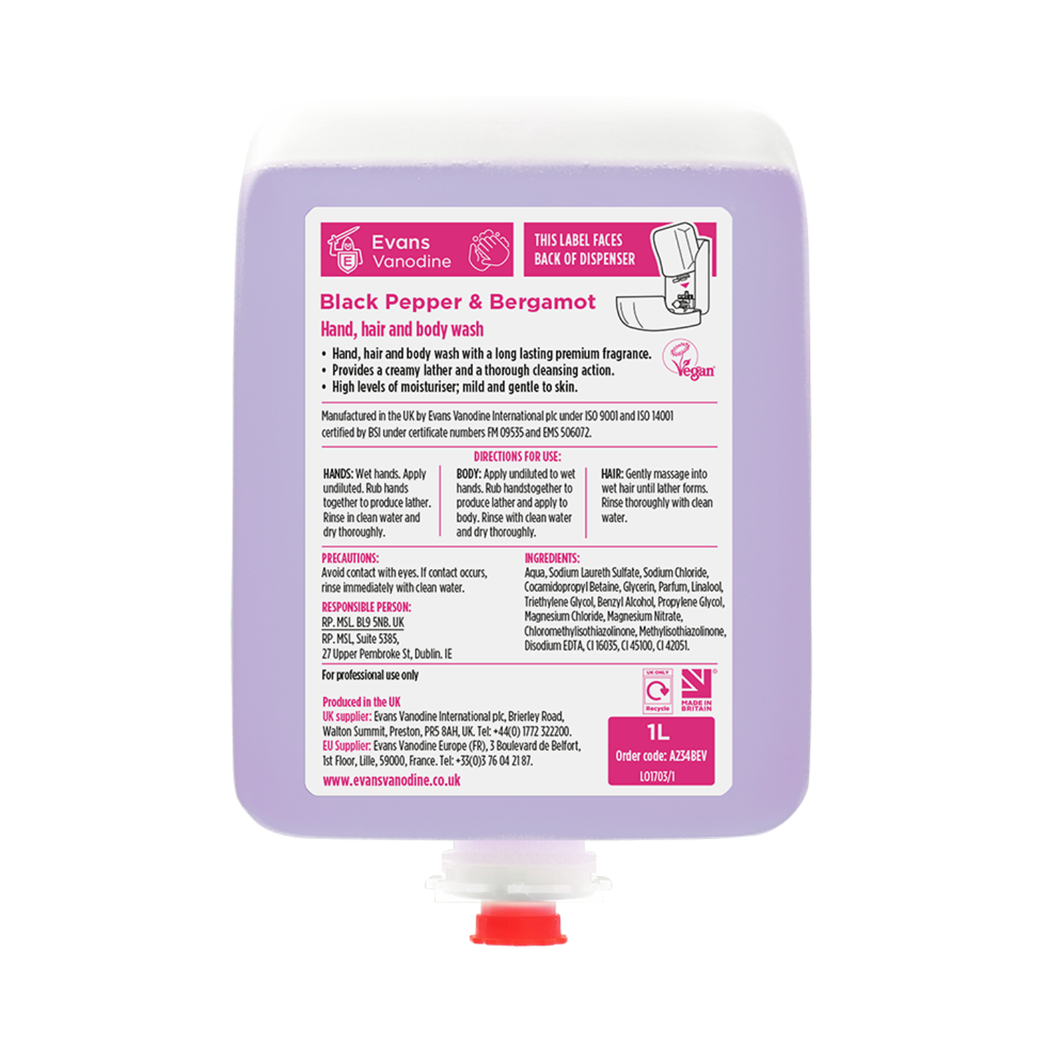 Black Pepper and Bergamot Hand, Hair & Body Wash - Image 3